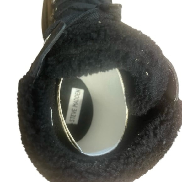 Steve Madden Women's Black Leather Chunky Moto Combat Snow Boot sz 10 - Picture 5 of 9